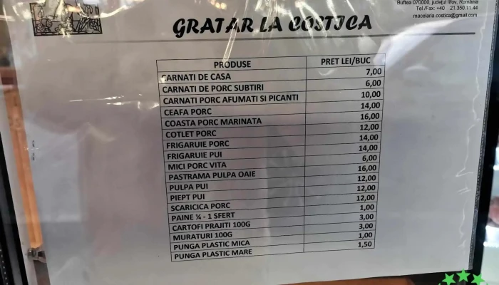 Gratar La Costica -  Meniu - Buftea